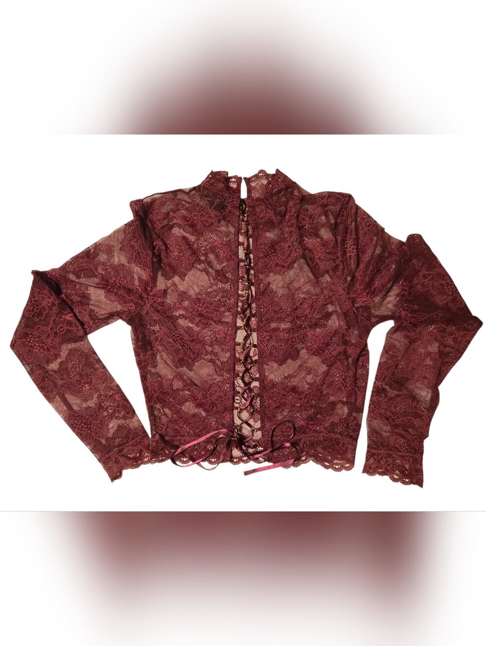 Victoria's Secret Sheer Floral Lace  Long Sleeve Lingerie Top  Size S